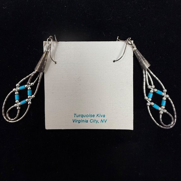 Native American Liquid‎ Silver Turquoise Necklace 3 Pc Jewelry Set 925 Sterling - Picture 9 of 16